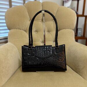 VTG Auth LAI Italy Genuine Alligator Luxurious Black Rolled Handle Satchel Bag
